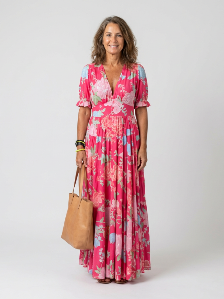Ione | Short Sleeveless V-Neck Floral Midi Dress