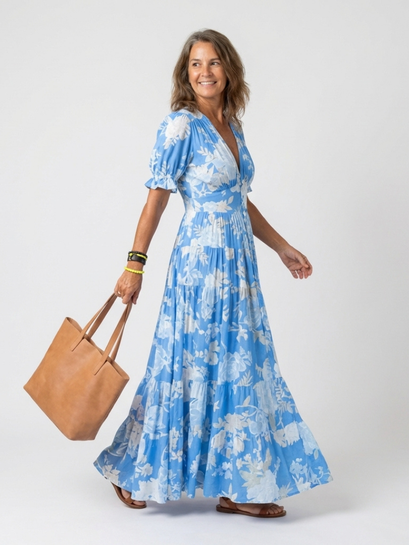 Ione | Short Sleeveless V-Neck Floral Midi Dress