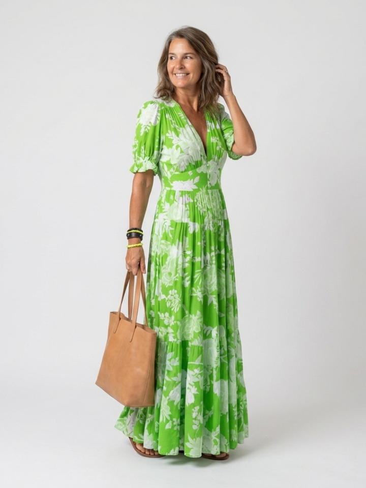 Ione | Short Sleeveless V-Neck Floral Midi Dress