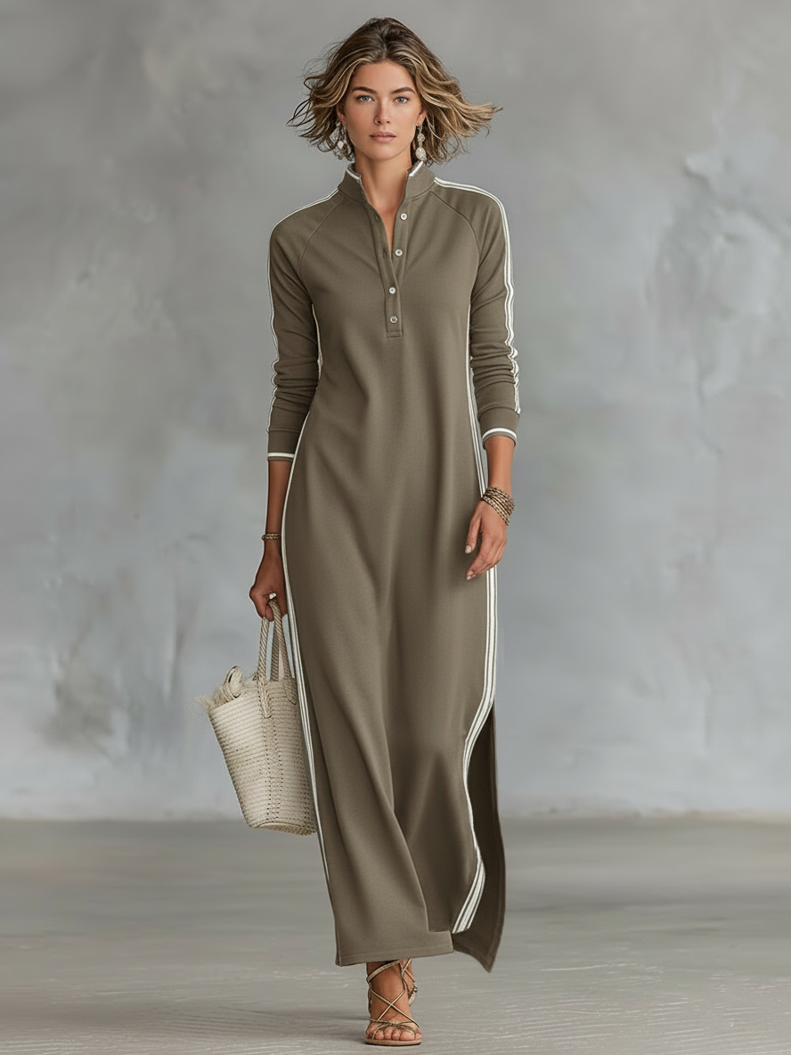 Sweat Maxi Dress Button Collar