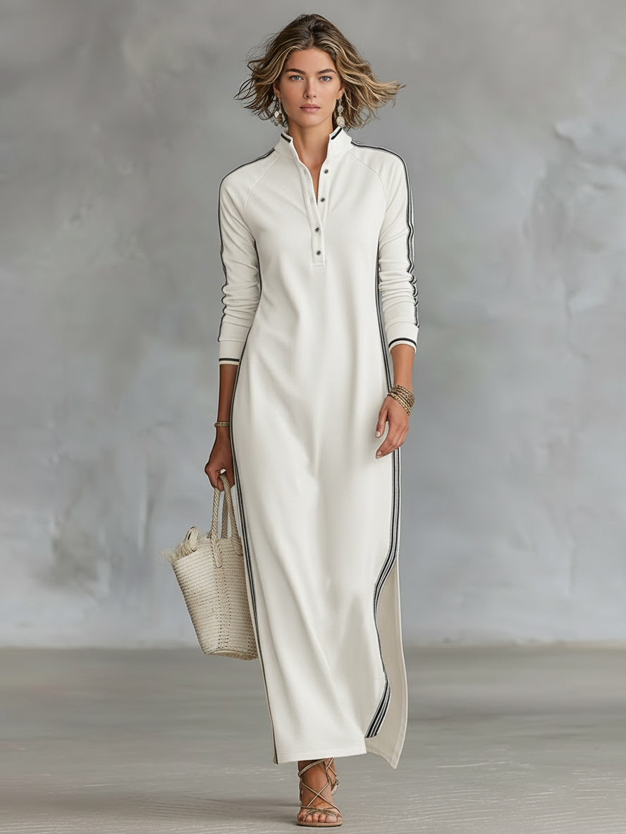 Sweat Maxi Dress Button Collar