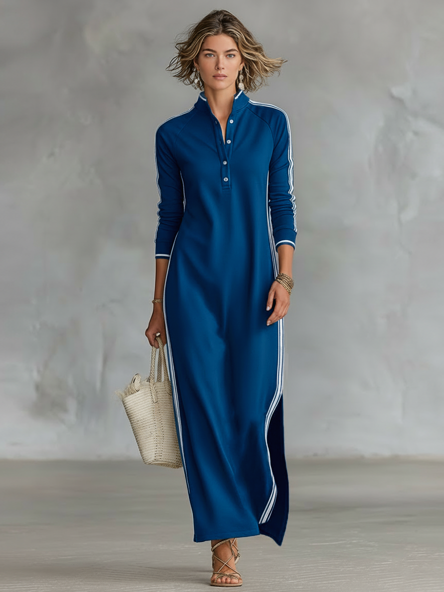 Sweat Maxi Dress Button Collar