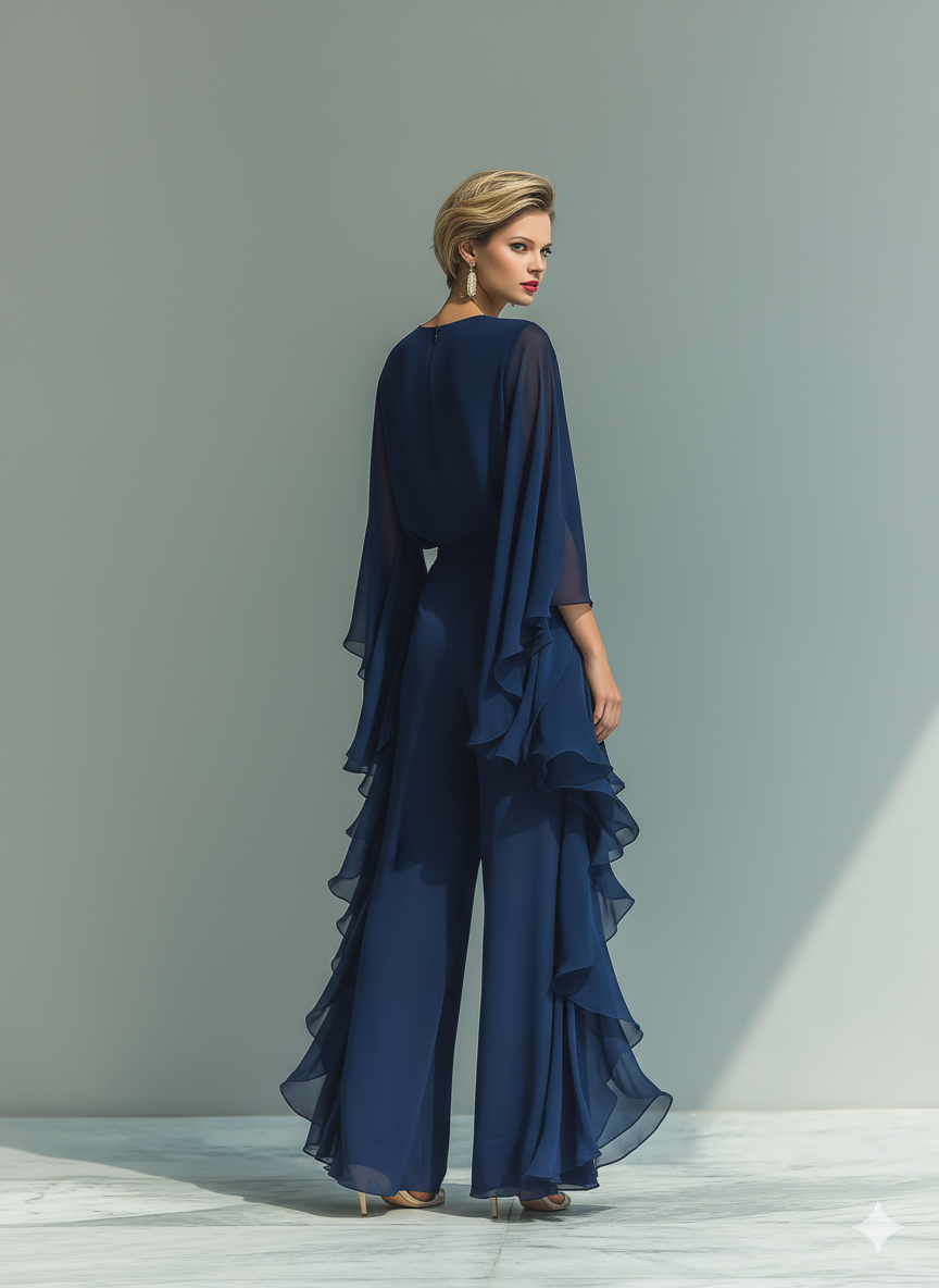 Navy Blue Chiffon Ruffle Set