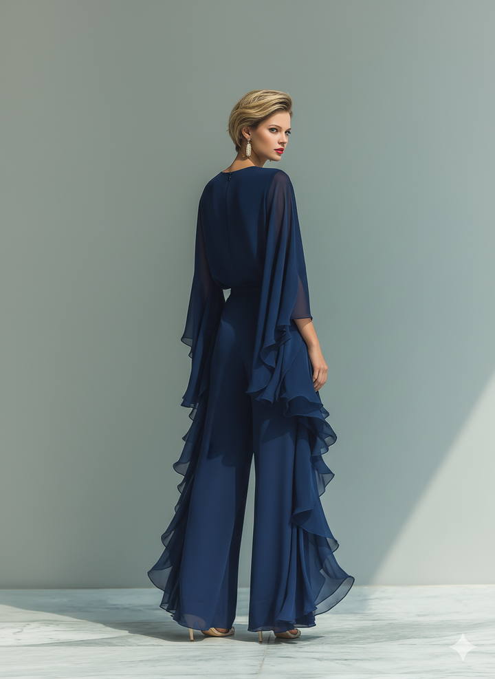 Navy Blue Chiffon Ruffle Set
