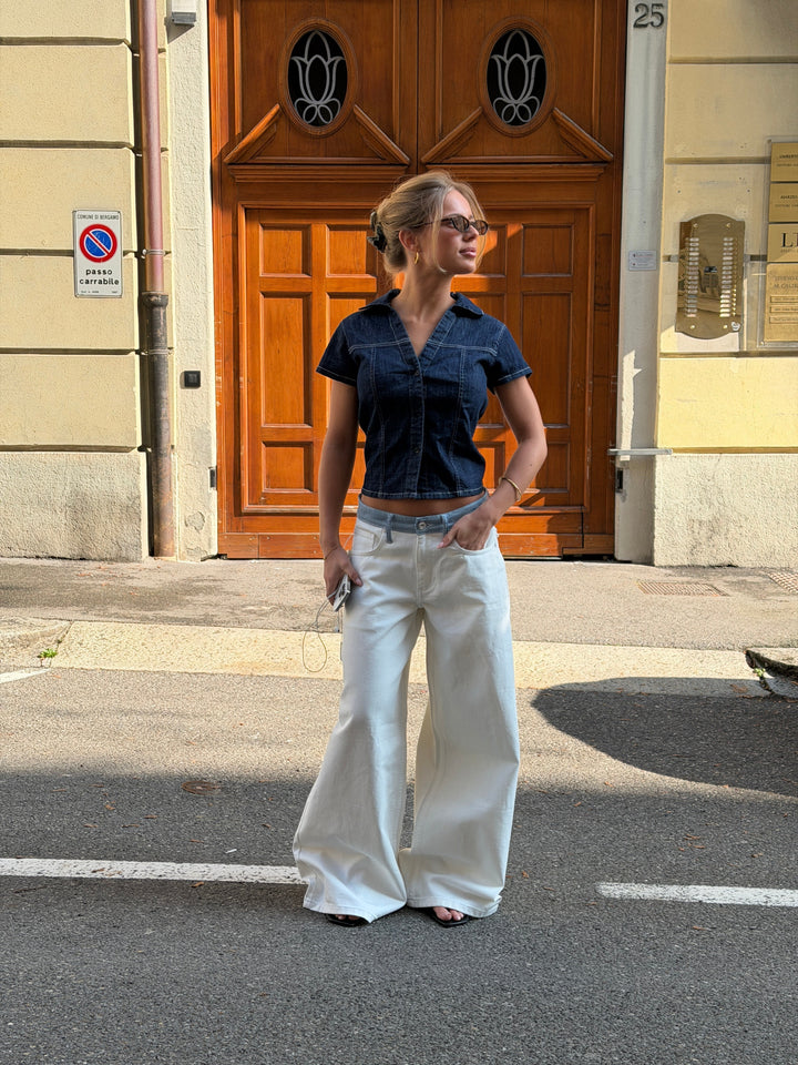 Bjork striped low-waisted loose jeans - White/Blue