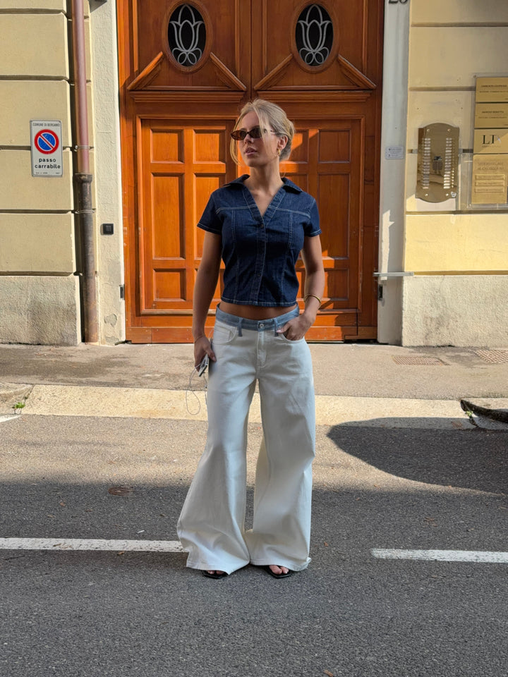 Bjork striped low-waisted loose jeans - White/Blue