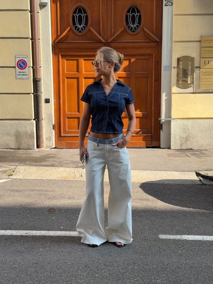 Bjork striped low-waisted loose jeans - White/Blue