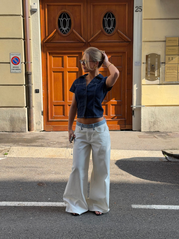 Bjork striped low-waisted loose jeans - White/Blue