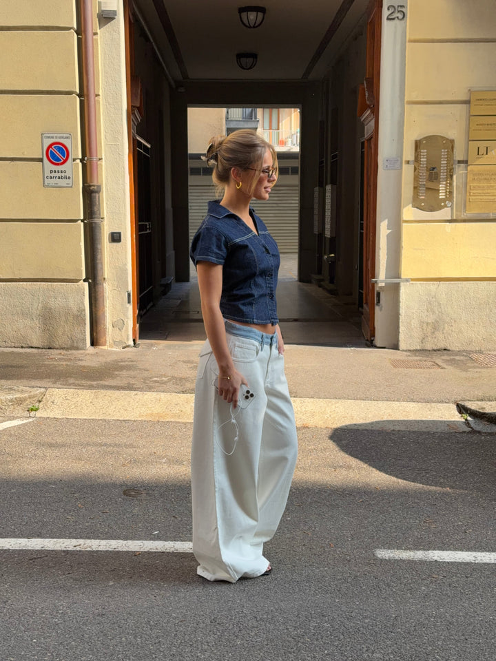 Bjork striped low-waisted loose jeans - White/Blue