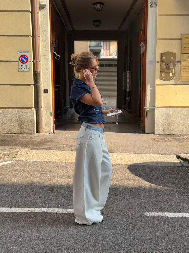 Bjork striped low-waisted loose jeans - White/Blue