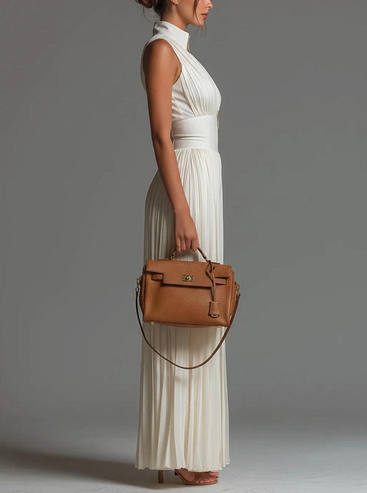 Abigail - V-neck Sleeveless Zip-up Pleated Wide-leg Chiffon Jumpsuit