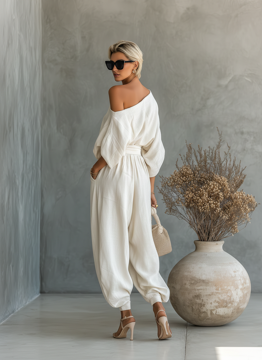 Linen Set Off-Shoulder Pants