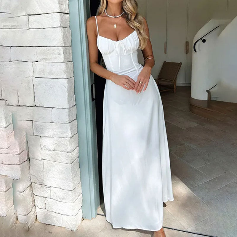 Summer Sleeveless Maxi Dress with Ruched Bodice