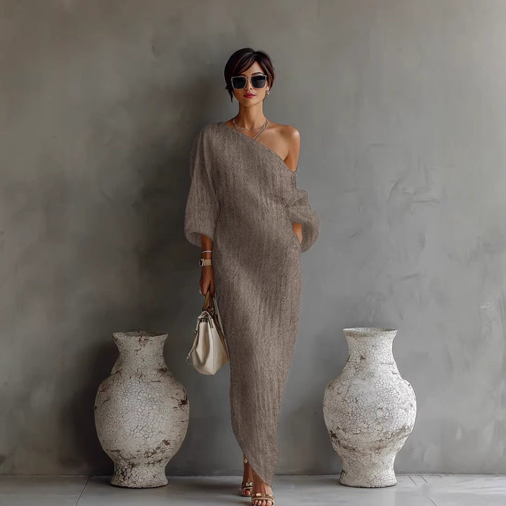 Aurora | Ivory One-Shoulder Flowing Maxi Dress