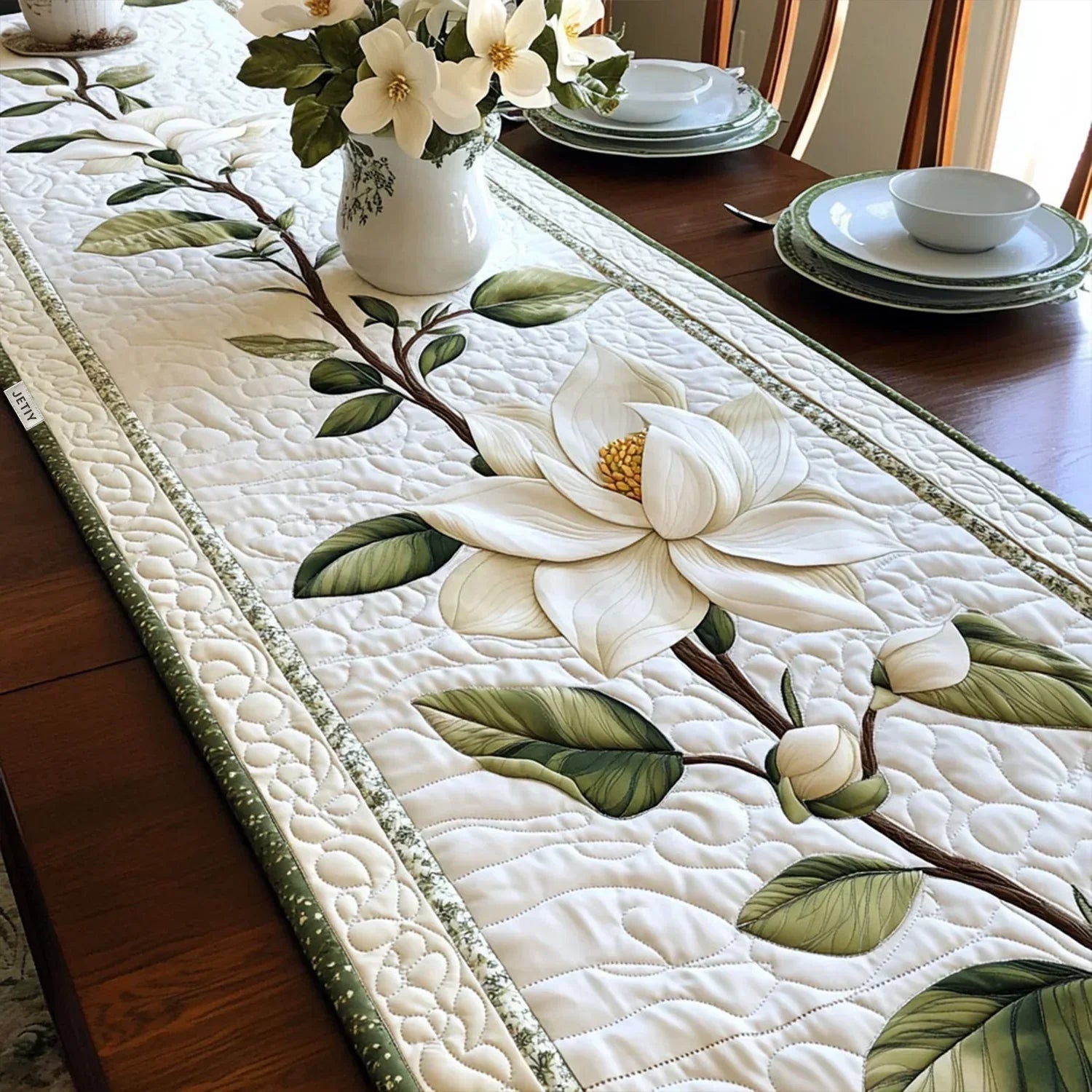 Quiltad bordstablett – Rustik magnoliablomma