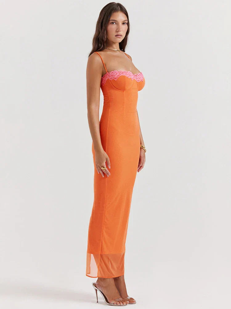 Cherley - Orange Lace Maxi Dress