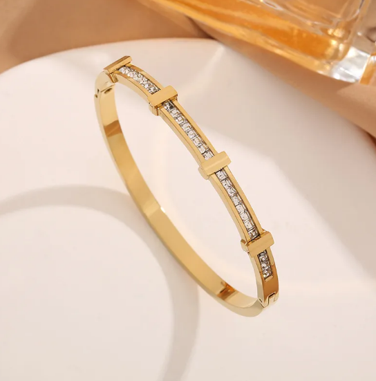 Geometriskt öppet armband i dubbla lager med zirkon