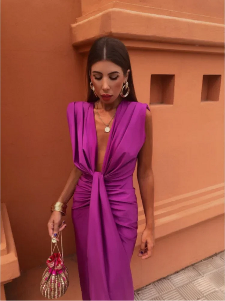 Selena | Draped Dress in Fiery Red