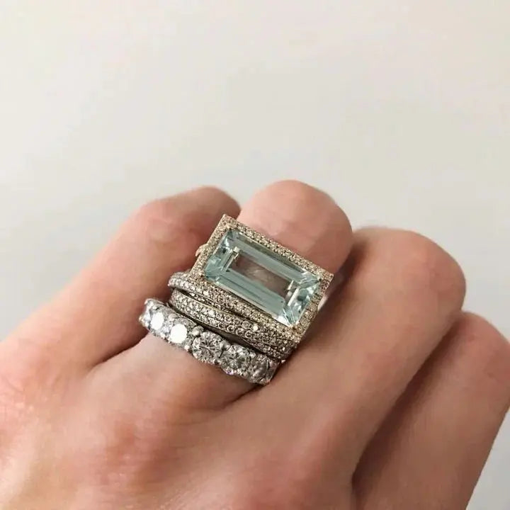 Vintageringset i silver med turkosa glasstenar