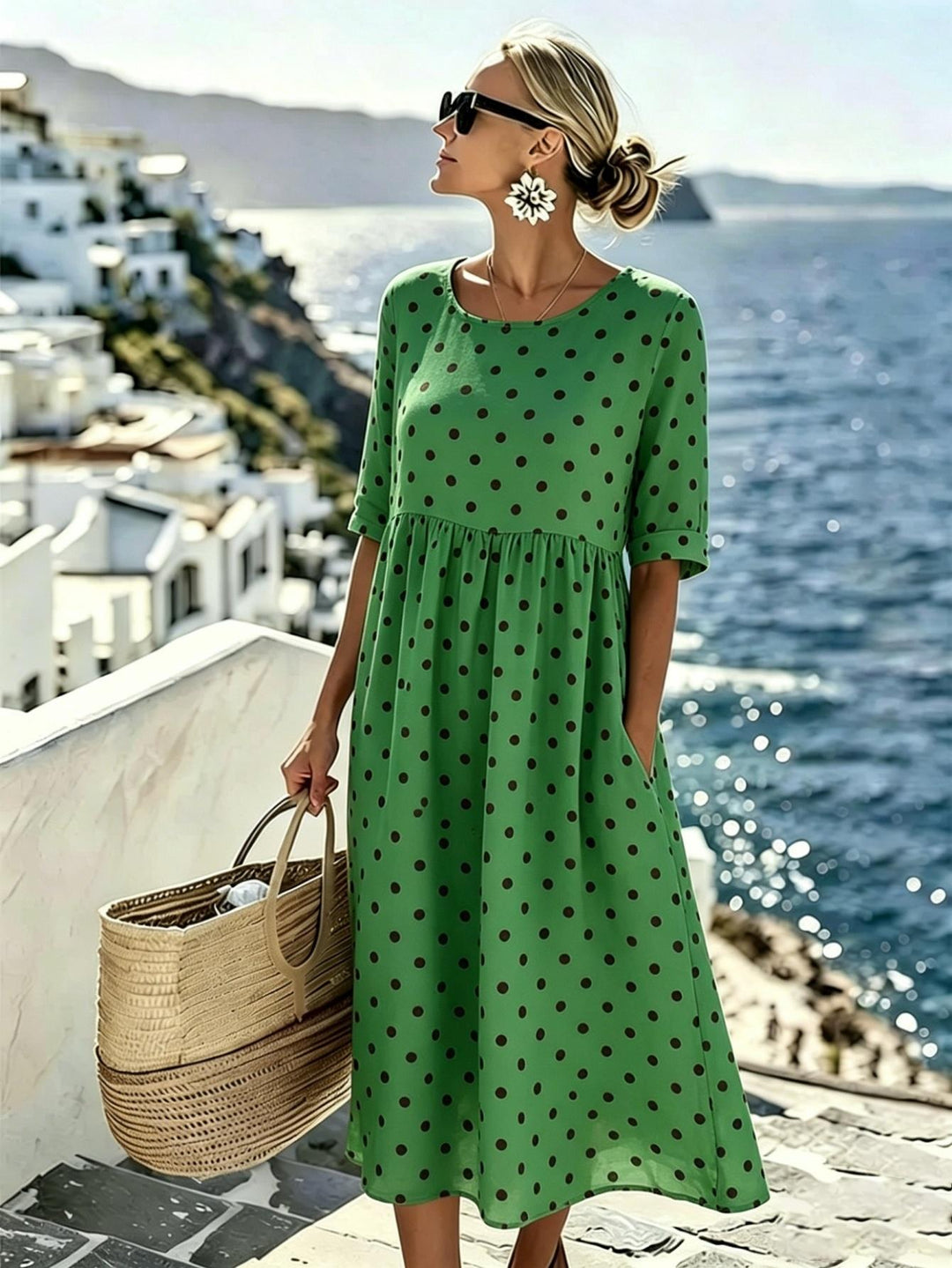 Harper™ | Emerald Polka Dot Midi Dress