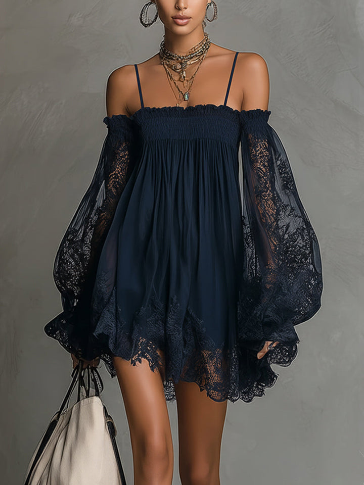 Noemi | Navy Blue Chiffon Mini Dress