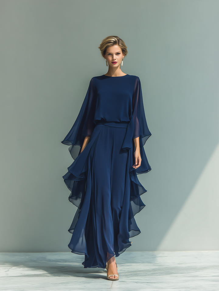 Navy Blue Chiffon Ruffle Set
