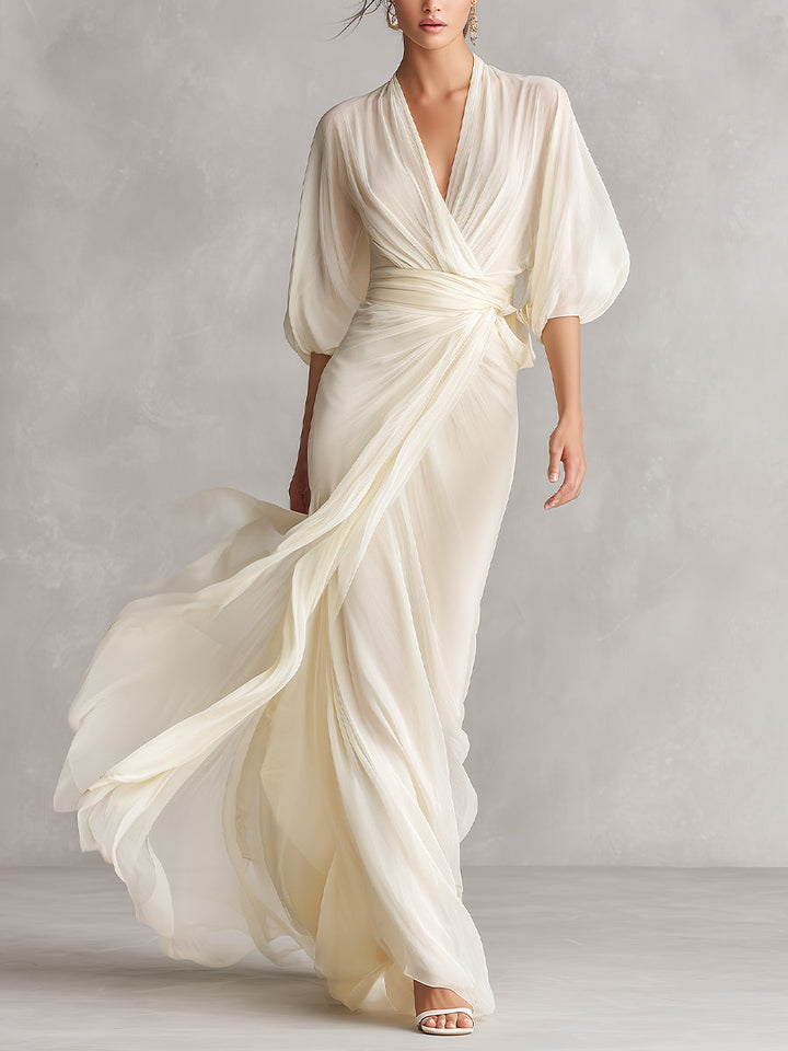 Sefa - Ivory Sheer Chiffon Dress