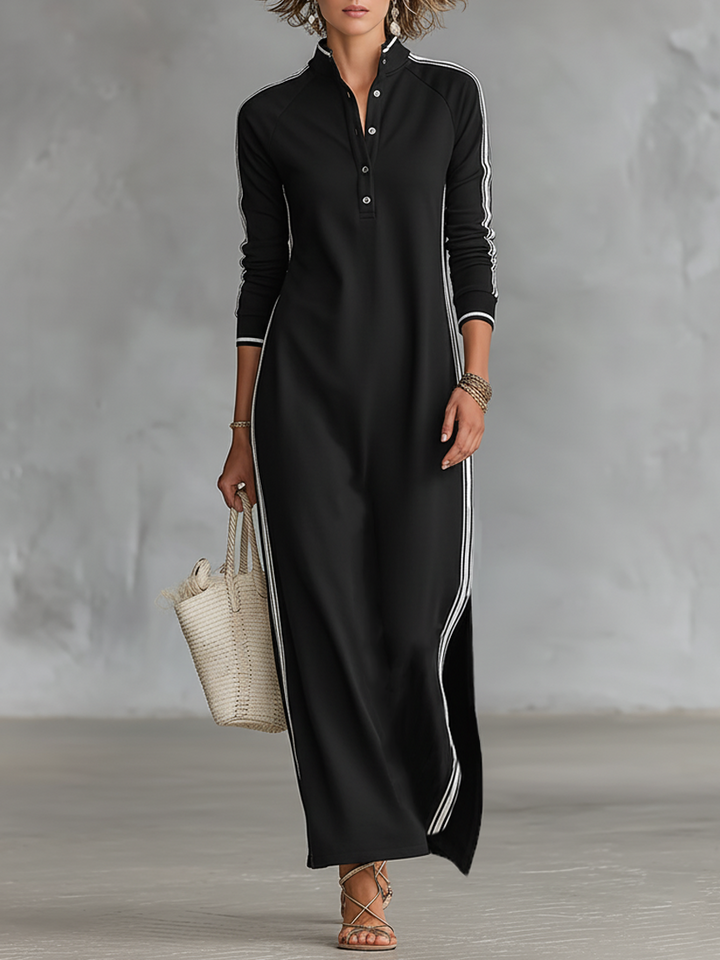 Sweat Maxi Dress Button Collar