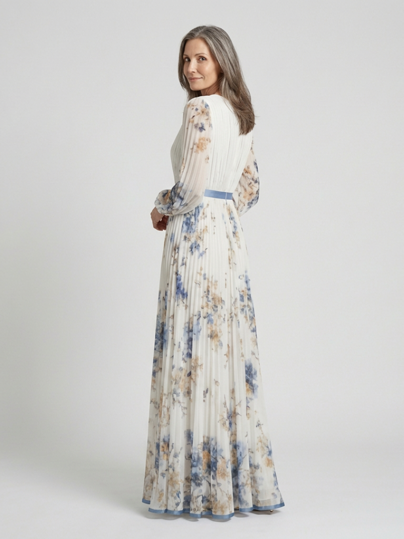 Lavinia | Maxi Dress with Long Sleeves and V-Neck in Floral Pattern