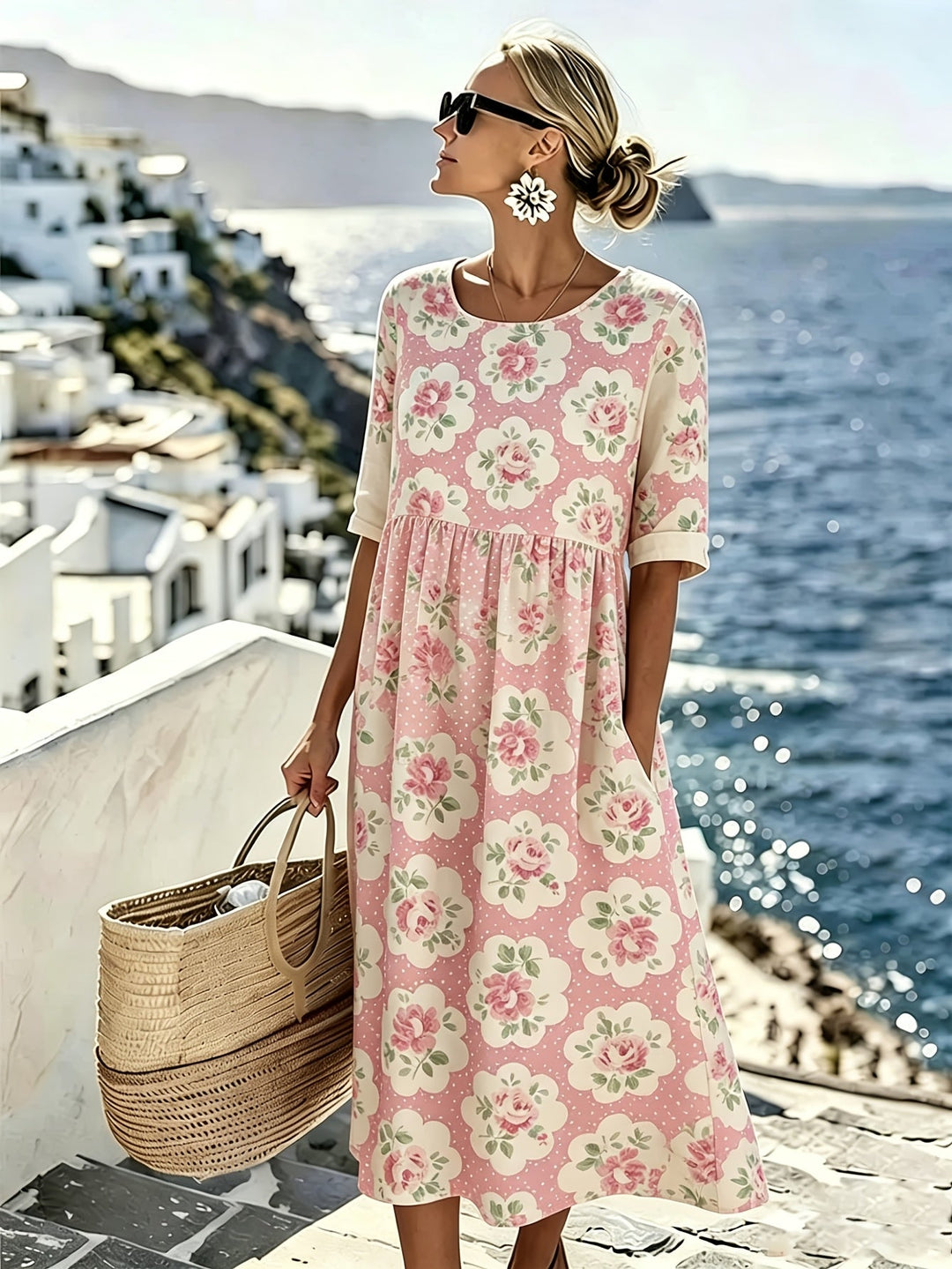 Rosalie™ | Vintage Rose Garden Midi Dress