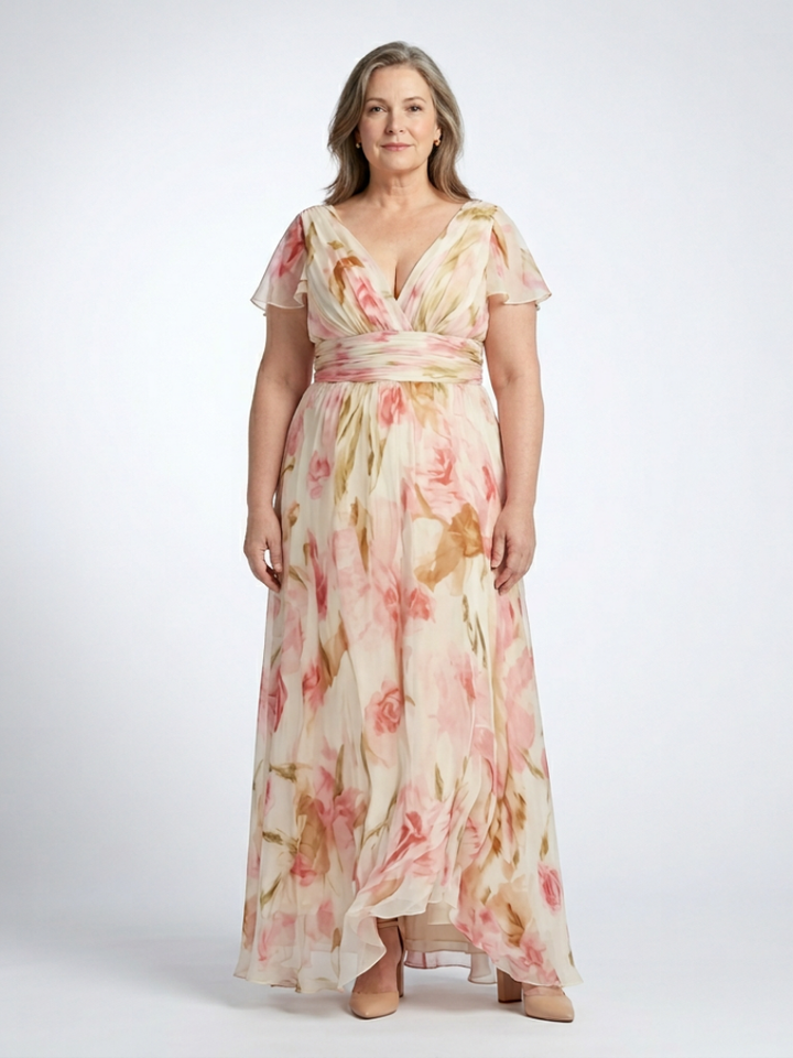 Elara | V-Neck Short Sleeve Floral Dress