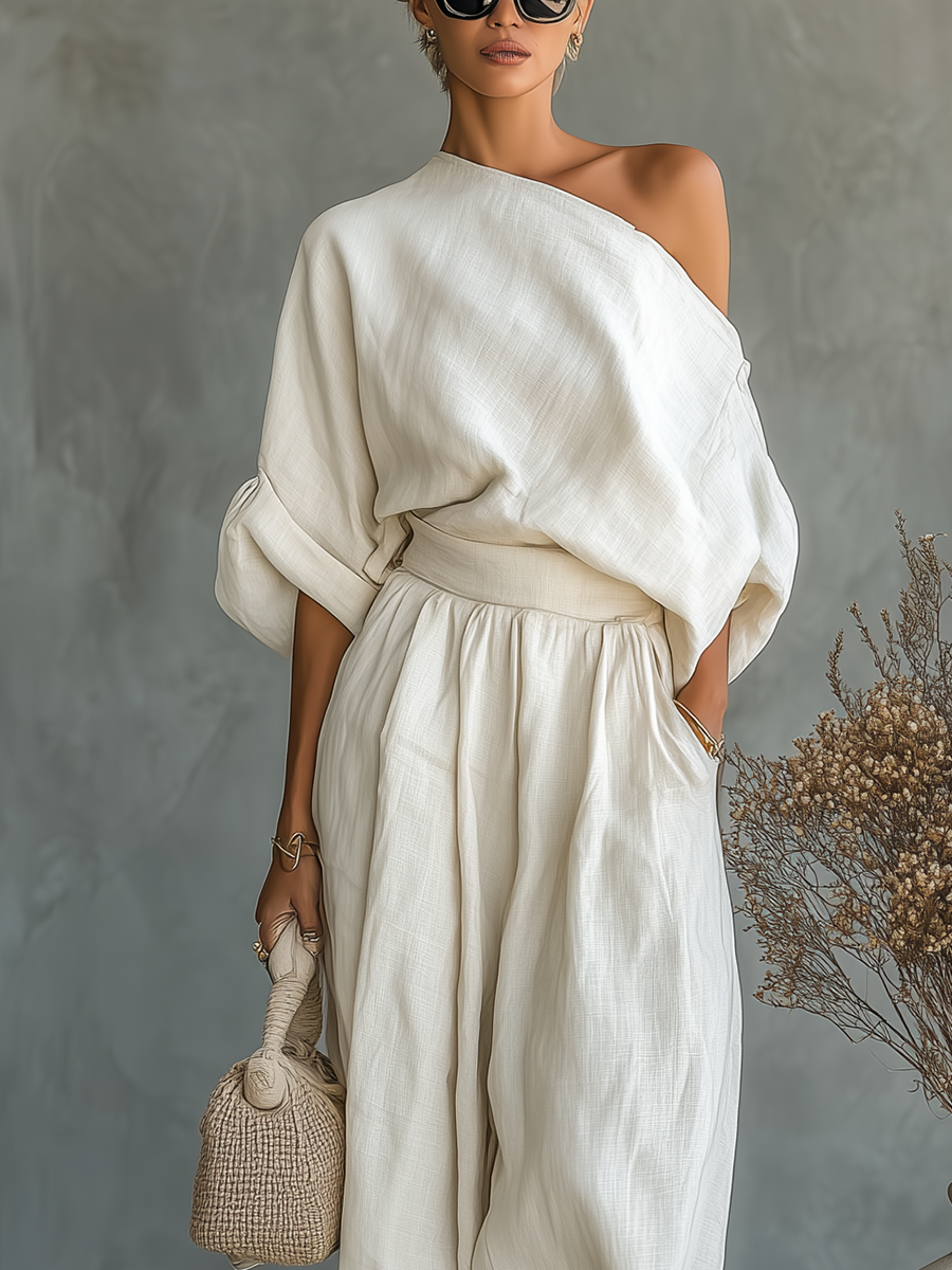 Linen Set Off-Shoulder Pants