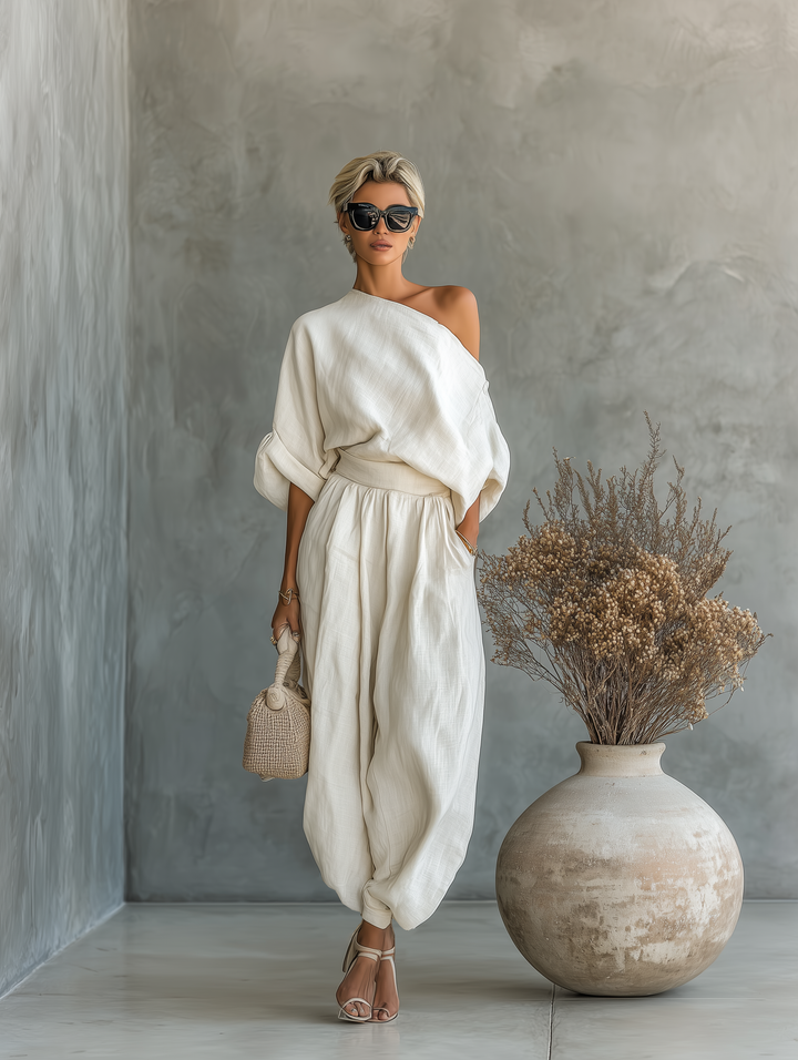 Linen Set Off-Shoulder Pants