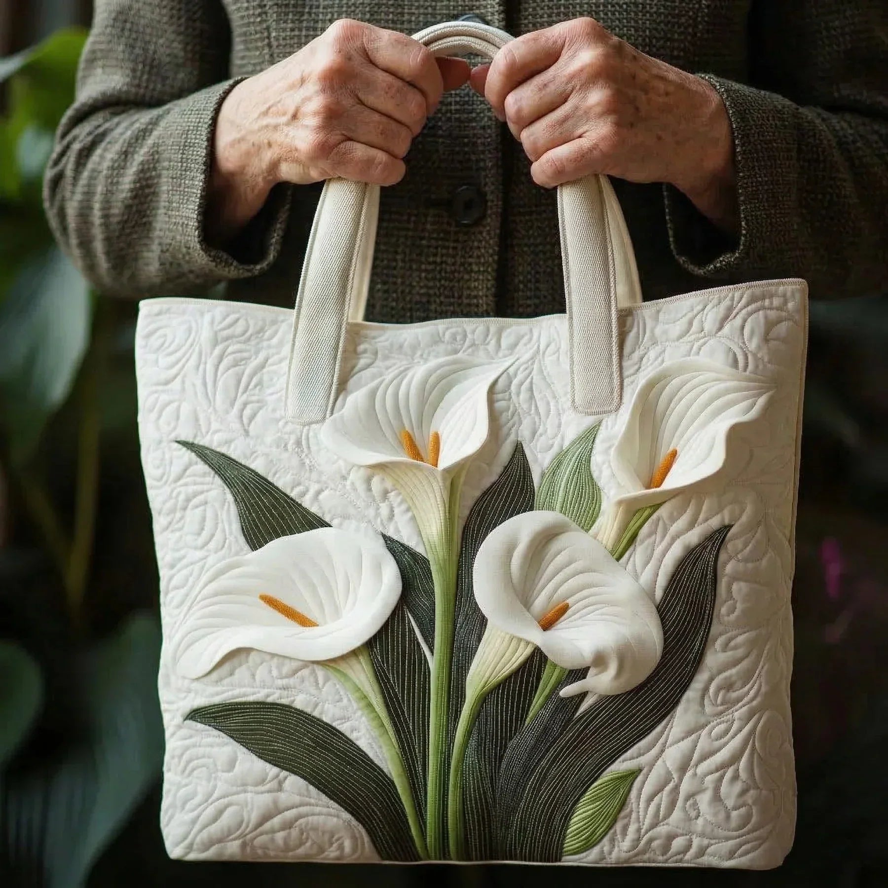 Handgjord quiltad väska – Vita aromer