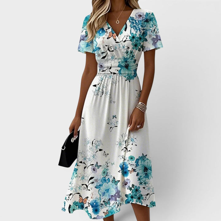 Seraphina | Blue Floral Flutter Sleeve Midi Dress