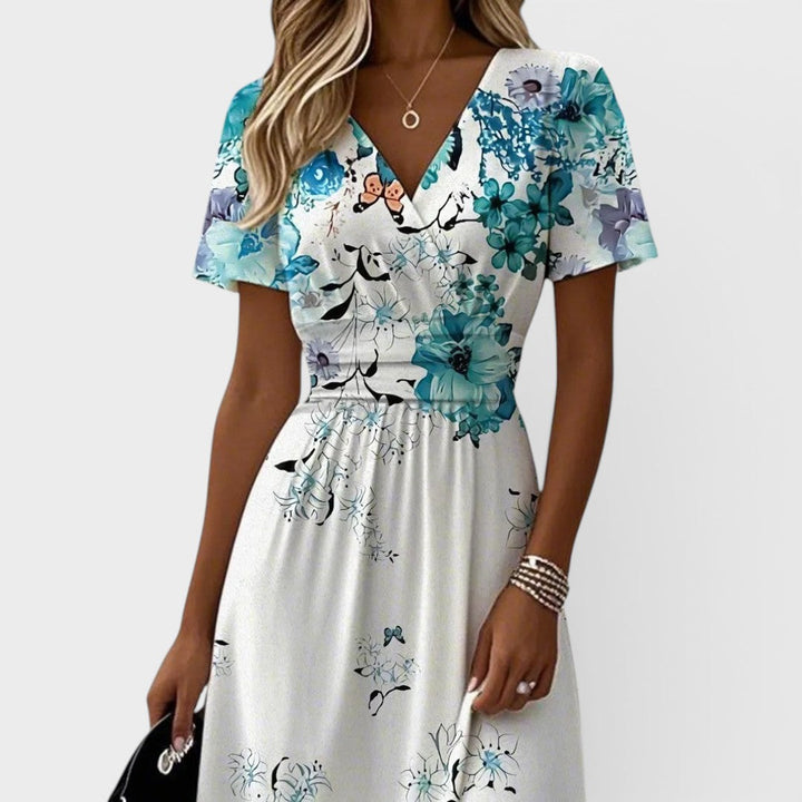 Seraphina | Blue Floral Flutter Sleeve Midi Dress