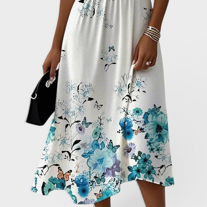 Seraphina | Blue Floral Flutter Sleeve Midi Dress