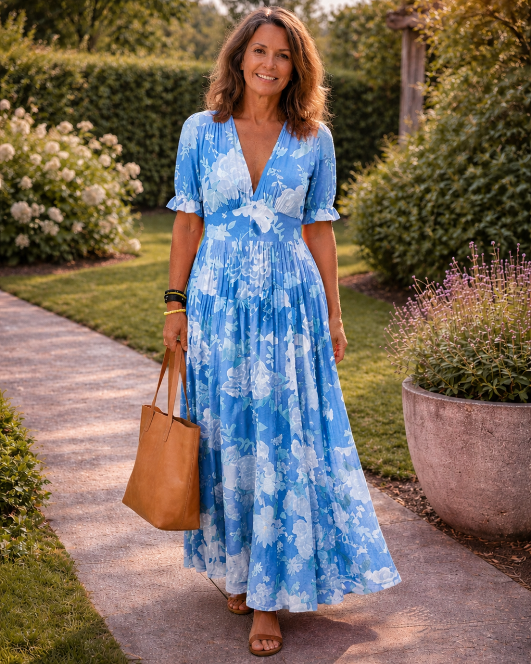 Ione | Short Sleeveless V-Neck Floral Midi Dress