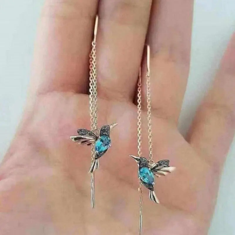 Set emaljörhängen med kolibri och zirkonia