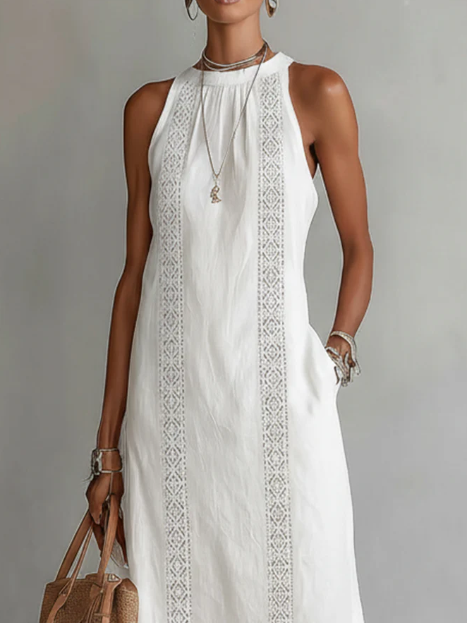 Jimena | Midi Linen Dress with Mandarin Collar