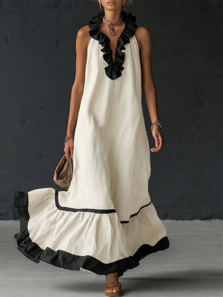 Celestine | Color-Block Ruffle Maxi Dress