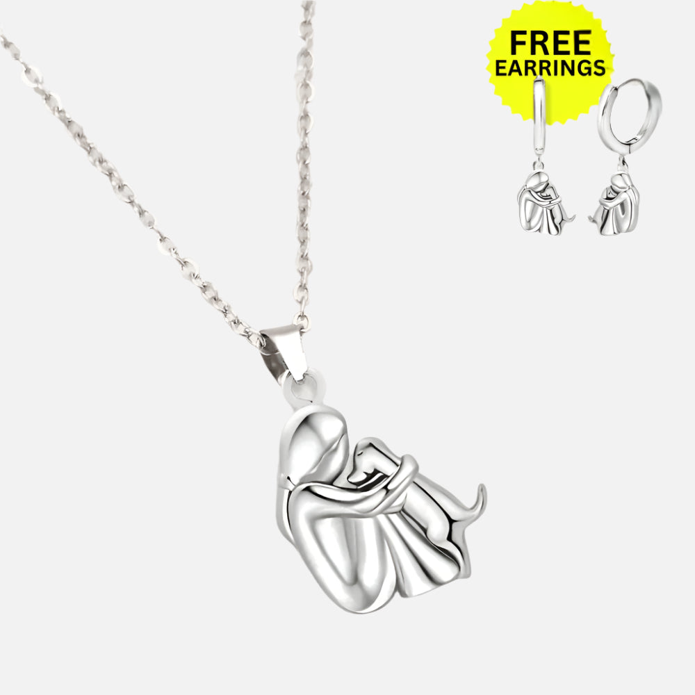 Halsband med hänge “Omfamning” och matchande örhängen