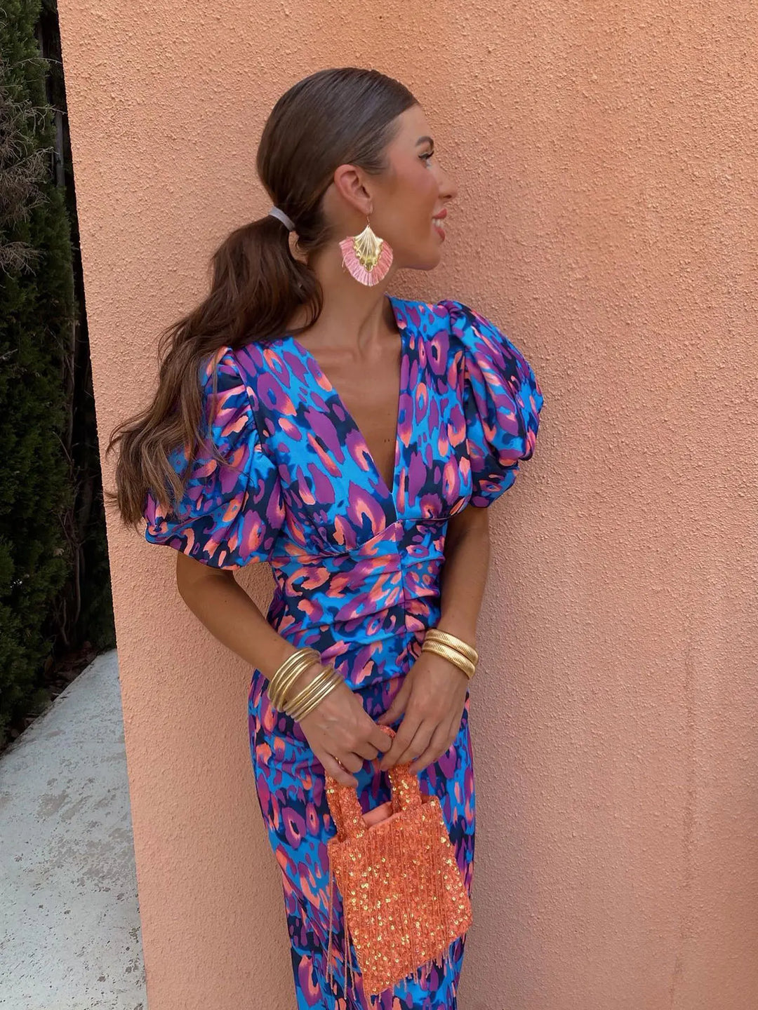 Carla | Midi Dress with Puff Sleeves