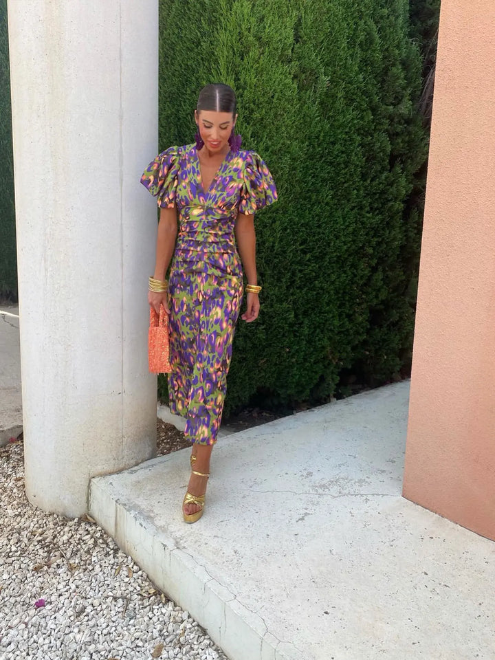 Carla | Midi Dress with Puff Sleeves