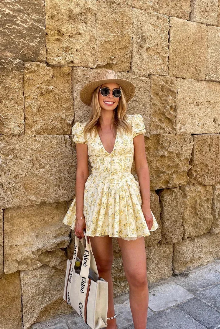 Yellow Floral Tie-Back Garden Summer Dress