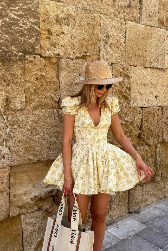 Yellow Floral Tie-Back Garden Summer Dress