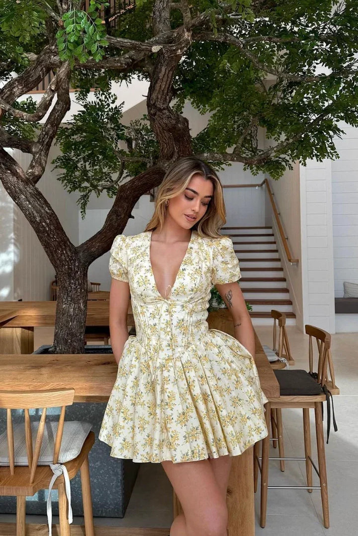Yellow Floral Tie-Back Garden Summer Dress