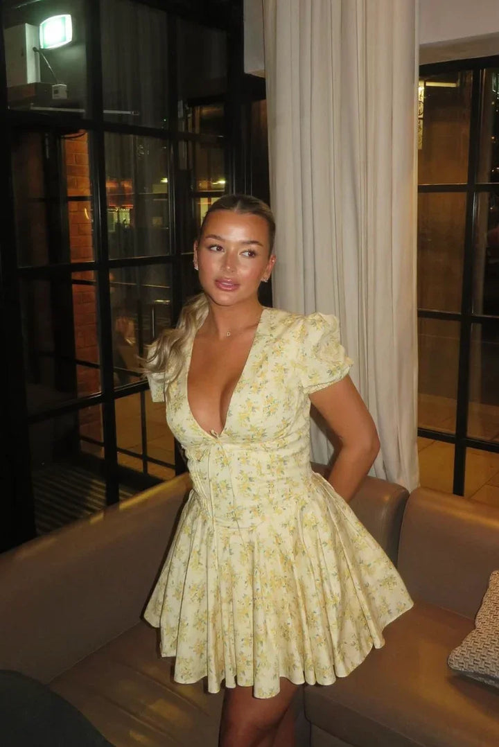 Yellow Floral Tie-Back Garden Summer Dress