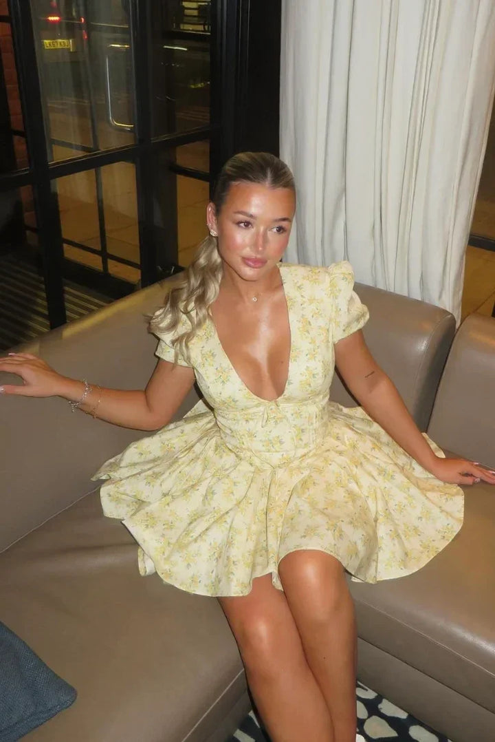 Yellow Floral Tie-Back Garden Summer Dress