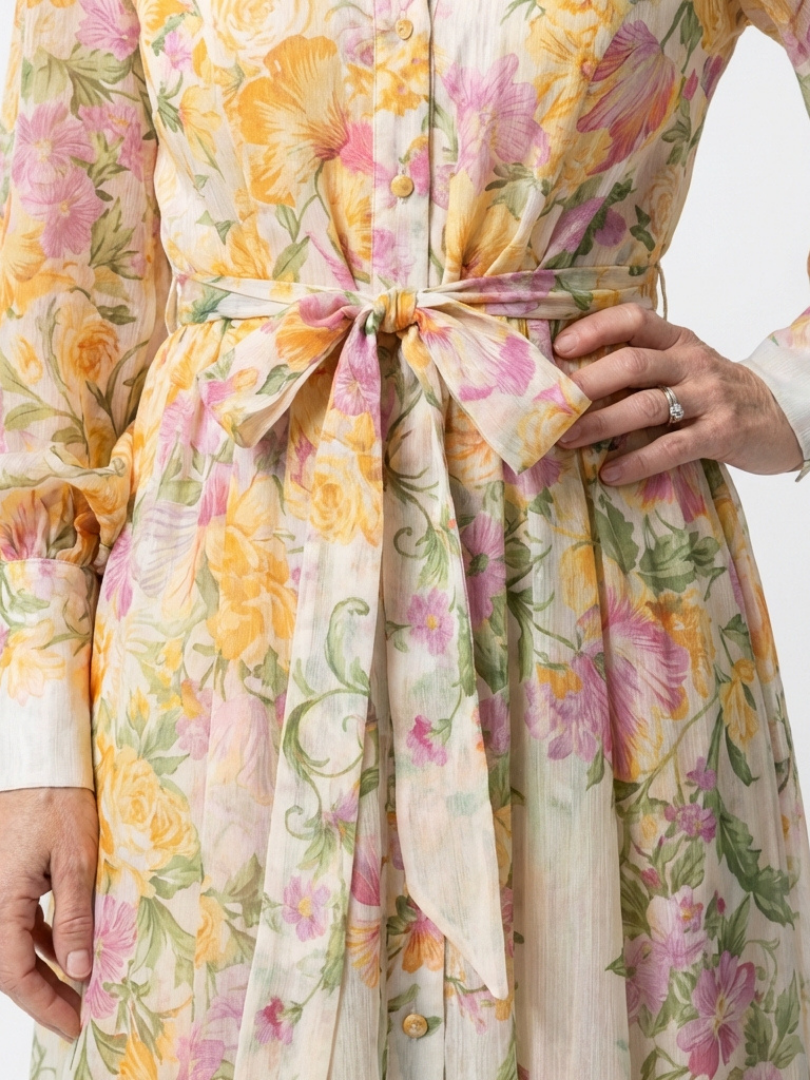 Cressida | Floral, transparent maxi dress with long sleeves